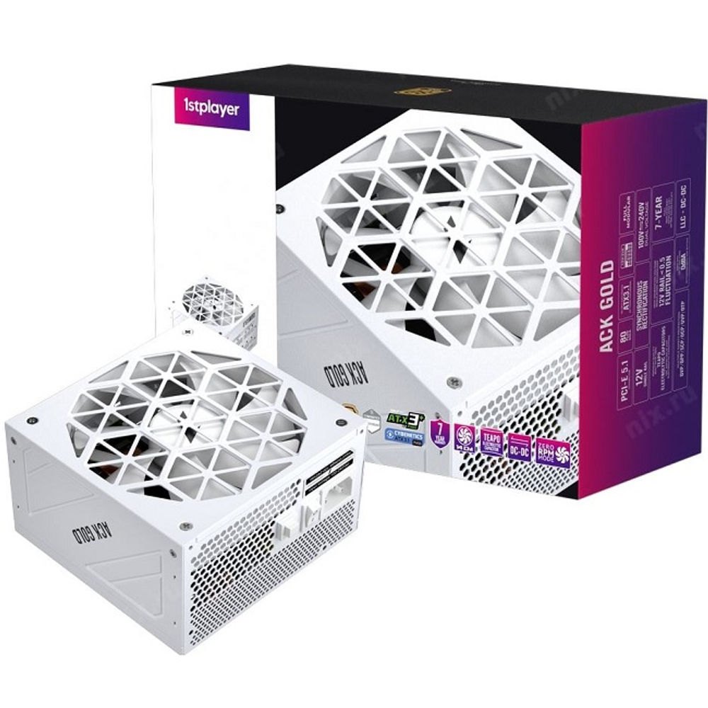 Блок питания 1STPLAYER ACK 850W GOLD White, модульный, PCIe 5.0, 80 PLUS Gold (HA-850BA2-WH)