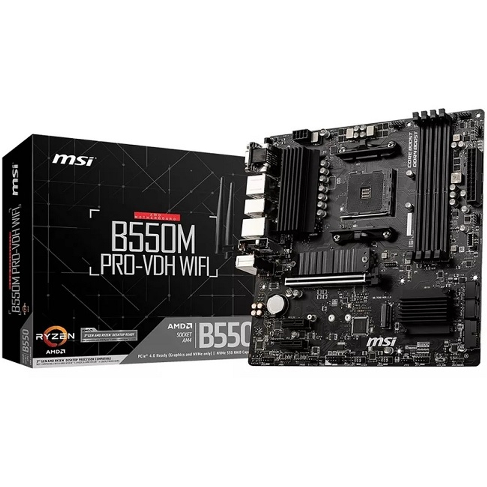 Материнская плата MSI B550M PRO-VDH WIFI (AM4/AMD B550/4xDDR4/3xPCI-Ex16/2xM.2/Wi-Fi/BT/SB7.1/GLAN/DP/HDMI/VGA/mATX)